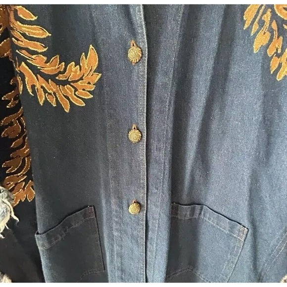 Vtg Denim Poncho Shirt XL Fringe Paint Western Boho Chic Dolly Art Nashville - Picture 15 of 16